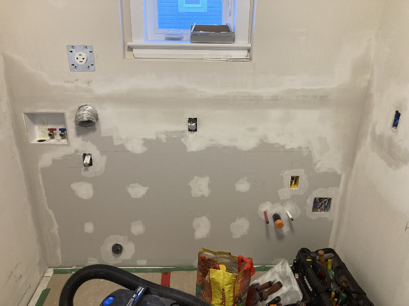 Laundry area ready for sanding, painting and final assembly